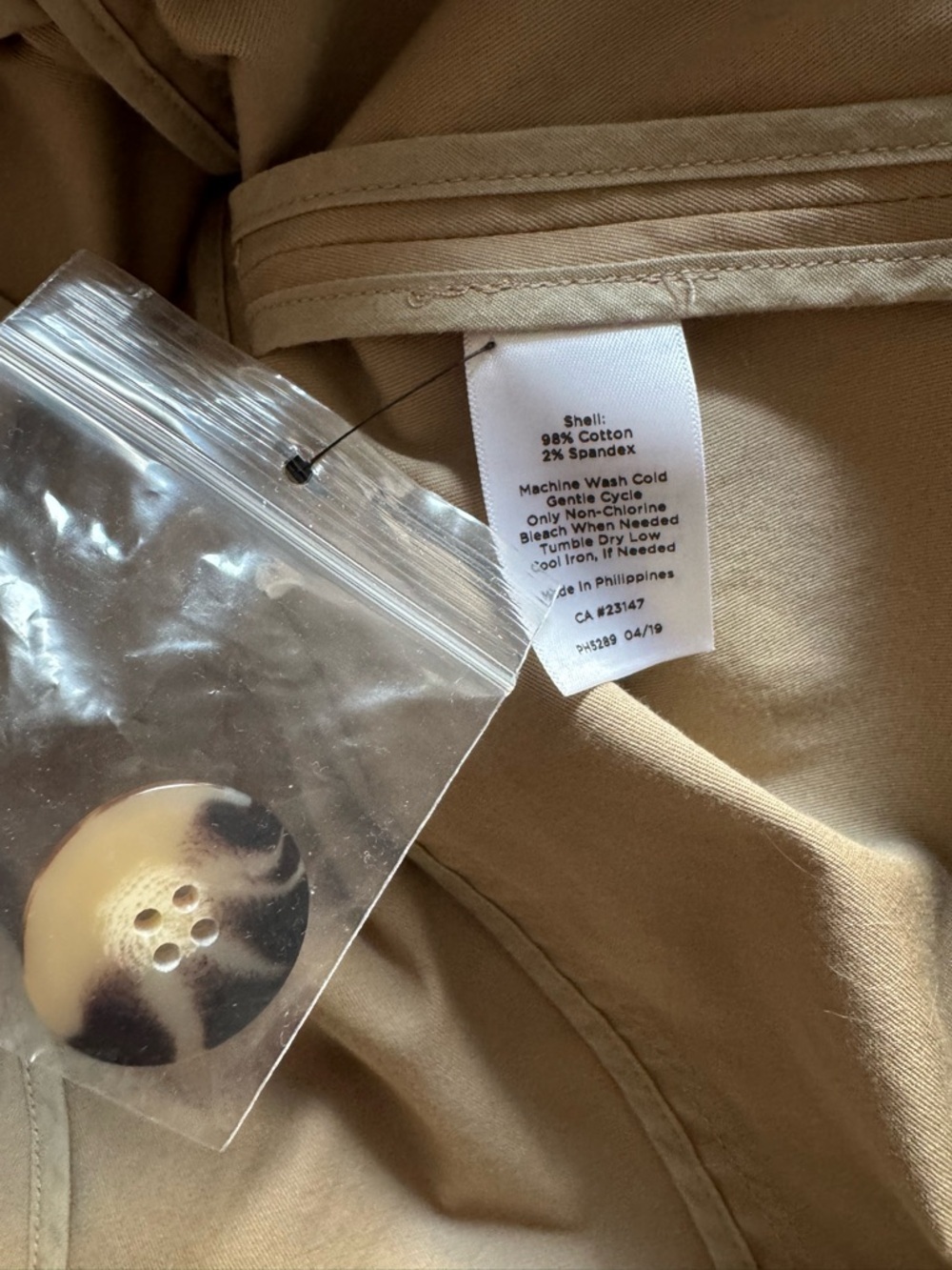 Trench Jacket Short Length Cotton Khaki XL - Picture 14 of 14